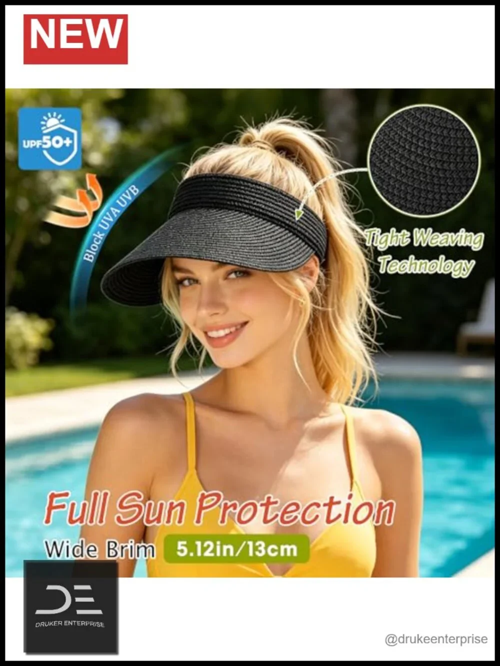 3 Pack Paper Straw Sun Visor Hats Wide Brim UPF 50+